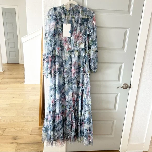 NWT 8098 Mac Duggal Long Sleeve High Neck Floral Ruffle Gown - Picture 9 of 10